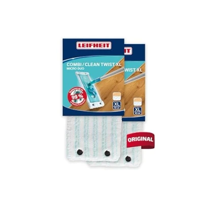 Image de Leifheit Lot de 2 housses Clean Twist/Combi XL micro duo, housse rechange en microfibres pour balai à plat Combi, nettoyante et absorbante
