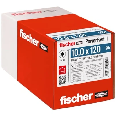Image de Fischer Vis de charpente PowerFast FPF II CTP 10,0x120 revêtement zingué, Filetage partiel, tête fraisée avec Empreinte Torx/Boîte 50