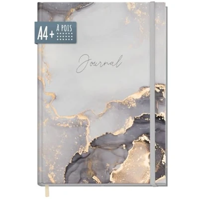 Image de paper&amp;you® Bullet Journal à pois, format A4+, avec bande élastique, 156 pages, motif marbre gris, durable et respectueux du climat