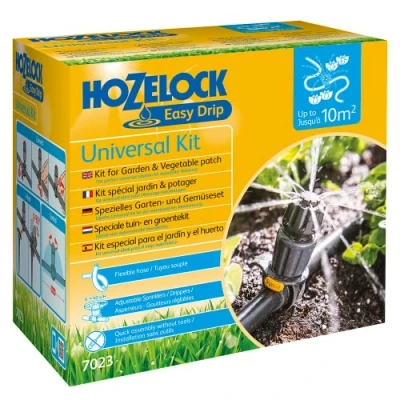 Image de HOZELOCK Kit d&#039;Arrosage Goutte à Universel : Idéal pour Bordures, Parterres et Potagers, Facile d&#039;Utilisation avec les Goutteurs/Asperseurs Universels Easydrip, 15M de Tuyau [7023 0000]
