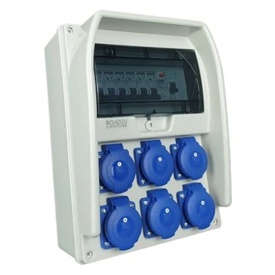 Image de RoadEu Coffret de chantier 230V 6x prises avec interrupteur répartiteur disjoncteur différentiel 40A type A/AC LS C 16A IP44 idéal pour les ateliers et usines