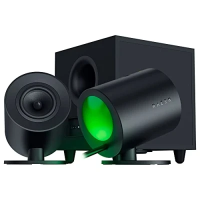 Image de Razer Nommo V2 Enceintes Gaming 2.1 Large Bande pour PC avec Caisson de Basses Filaire (Haut Parleurs 3 Pouces Bouchons Phase en Aluminium, THX Spatial Audio) Noir