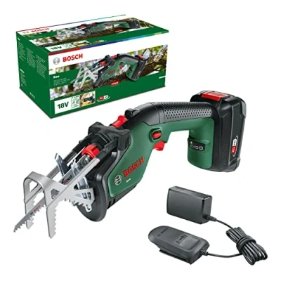 Image de Bosch Home and Garden Elagueur sans fil Keo (1 batterie 2,0 Ah, système 18V, diamètre de coupe 80 mm, avec lame précision qualité suisse pour bois, dans emballage carton) Vert