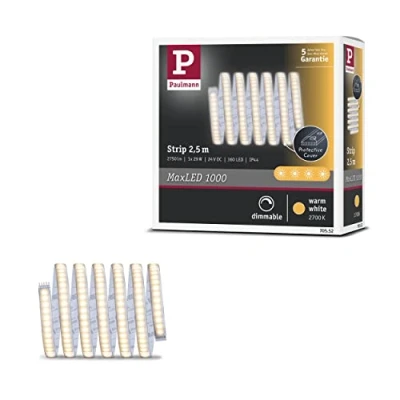 Image de Paulmann MaxLED 70552 Bandes LED 1000 Blanc chaud 2,5 m 29 W 2750 lm 2700 K IP44 Bande d&#039;éclairage à intensité variable Plastique argenté