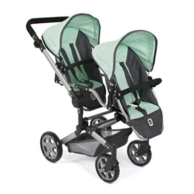 Image de Bayer Chic 2000 Poussette pour poupée Linus Duo, jumelle Enfants de 4 à 8 Ans, Gris foncé, Menthe, 690 67