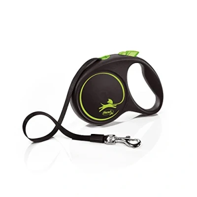 Image de Flexi, Laisse Modèle Black Design, Version Sangle, Forme Moderne et Ergonomique, Système de Guidage perfectionné, à Enrouleur, Made in Germany, Black/Green, M 5m