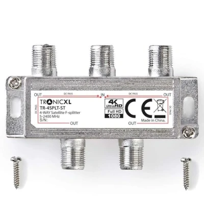 Image de TronicXL Répartiteur Satellite numérique 4 Prises câble d&#039;antenne Souple DVBC DVBS DVBT DVBS2 DVBT2 HD TV Positions Commutateur de télévision Connecteur F Racine BK unicable