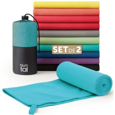 Image de Blumtal Serviette Microfibre 180x90 cm + 80x40 Disponible dans Nombreuses Couleurs et Tailles Serviettes de Sport compactes Ultra légères à séchage Rapide Vert Clair