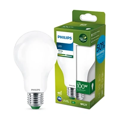 Image de Philips ampoule LED Ultra Efficient culot E27, classe énergétique A, 100W, 3000K Blanc, dépolie, verre