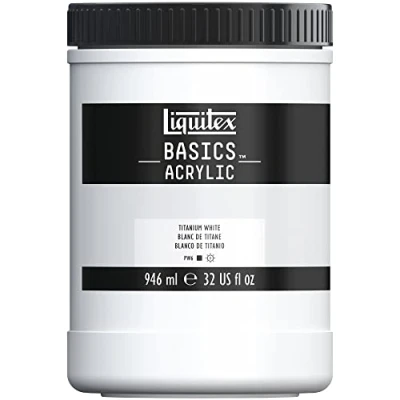 Image de Liquitex 8870353 Basics peinture acrylique, artistique monopigmentée, résistante à la lumière, qualité archive, finition satinée, pot de 946 ml Blanc Titane