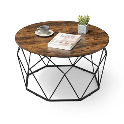 Image de VASAGLE Table Basse Ronde, Meuble de Salon, Cadre en Acier, pour Chambre, Bureau, Style Industriel, Marron Rustique et Noir LCT040B01