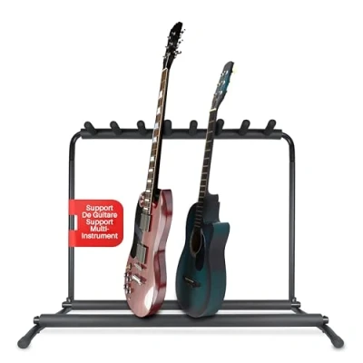 Image de Pyle Support Guitare, Porte 7 Guitares, Universel et Portable, Pliable avec Rembourrage en Mousse, Noir
