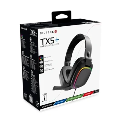 Image de Gioteck TX5+ Casque Filaire RGB pour PS5, Xbox Series SX, PC, Mobile Lighting Design Plat Suppression Passive du Bruit Jack 3,5 mm