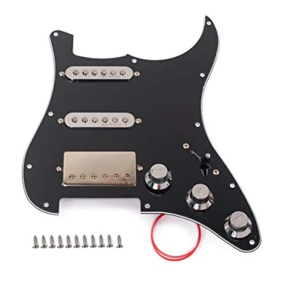 Image de Alnicov Loaded Prewired Pickguard Set SSH Alnico V Single Coil Humbucker Pickups, pour remplacement de guitare électrique Fender Strat ST, Noir