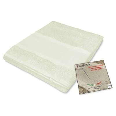 Image de Tex Family Ensemble de Serviettes éponge Tosca avec toile Aïda à broder au point croix 1 serviette toilette + invité crème