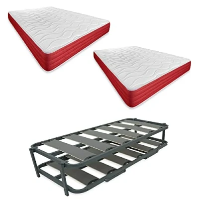 Image de DUÉRMETE ONLINE Completa Con 2 Colchones Lite (Cara Invierno/Verano) + Cama Nido Reforzada Complet avec Matelas (Face Hiver/été) lit gigogne renforcé, Acier allié, 90 x 190 cm
