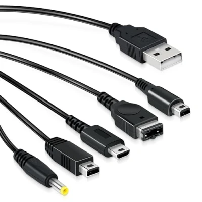 Image de Mcbazel Câble de Chargeur USB 5 en 1 Remplacement, Compatible avec les Consoles DS Lite/NDS/New 3DS XL/New 3DS/3DS XL/3DS/2DS/DSi XL/Wii U/Gameboy Advance SP (GBA SP)/PSP1000/2000/3000, 1.2 Mètres