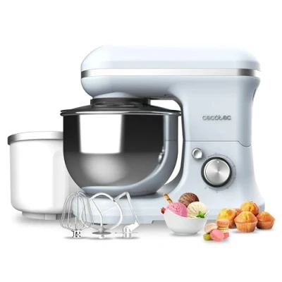 Image de Cecotec Batteur Mélangeur Cecomixer Merengue 5L 1200 Ice Cream Bleu. W, Bol en Acier Inoxydable de 5 L et Accessoires pour Battre Pétrir, Comprend une Fonction Faire la Glace