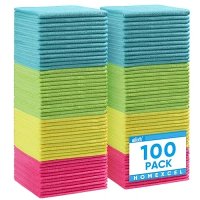 Image de HOMEXCEL Chiffons en Microfibre 100 pièces, Chiffon de Nettoyage vitres à Vaisselle pour Voiture, Cuisine, Maison 30,5 x cm