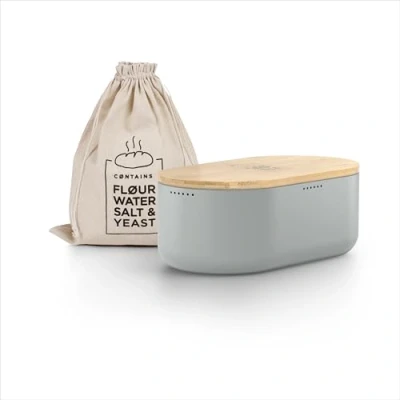 Image de LARS NYSØM Boîte à Pain I Boite a avec Sac en Lin pour Une fraîcheur Durable Couvercle Bambou de Haute qualité pouvant être utilisée comme Planche découper 36x19x13cm (Ash Gray)