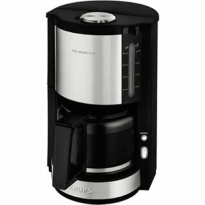 Image de Krups km321 Proaroma Plus machine à Café en Verre, 10 tasses, 1100 W, design moderne, noir avec applications acier inoxydable.