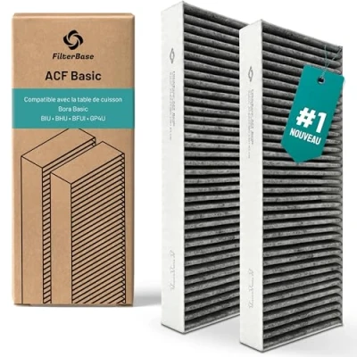 Image de FilterBase® filtre à charbon actif pour air Bora Basic BAKFS Ensemble de filtres (2 charbon) compatibles avec la plaque cuisson BIU BHU ou BFIU