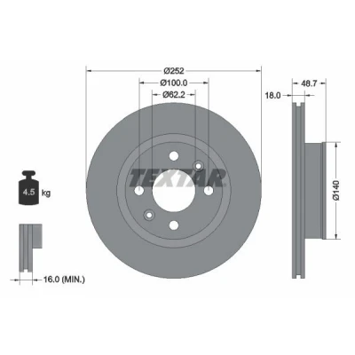 Image de TEXTAR 92196503 Disque de frein 252 18 04/06 100 ventilé l&#039;intérieur revêtu sans boulon fix roue, moyeu roue KIA: Picanto I