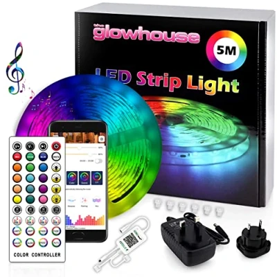 Image de Glowhouse UK Bande lumineuse LED Bluetooth de qualité supérieure avec télécommande et contrôle l&#039;application 19,8 m SMD 5050 Kit complet synchronisation la musique Installation facile