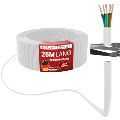 Image de Câble en plastique souple H05VV F 5G0,75 5G1, 5G1,5 ou 5G2,5 Blanc De 5 à 100 m d&#039;appareil (H05VV WS, 25 m)