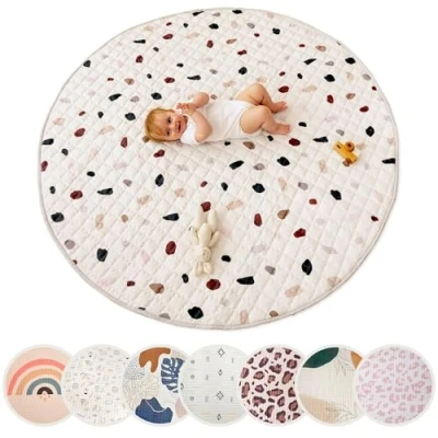 Image de Hakuna Matte Grand Tapis de jeu bébé matelassé 150 cm extra épais 1,5 dans un magnifique motif Confetti pour avec antidérapant jouer et s&#039;amuser