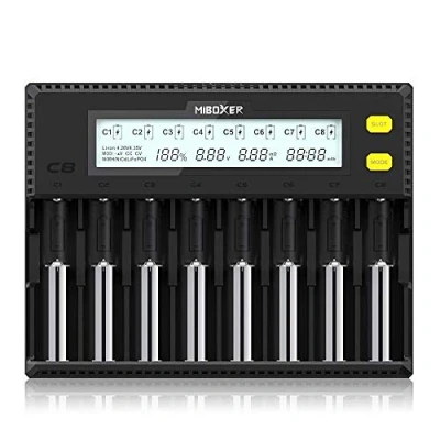 Image de Chargeur de Batterie 18650, MiBOXER 8 Baies avec Écran LCD Automatique, Charge Rapide Li ION LiFePO4 Ni MH CD AA AAA C 21700 26650 13650 16340 18350 18700 RCR123