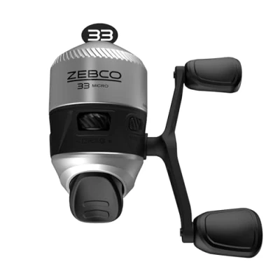 Image de Zebco Moulinet de pêche Spincast 33 Taille 10 Récupération à droite ou gauche Alerte touche intégrée Engrenages entièrement métalliques durables Pré enroulé avec ligne cajun 1,8 kg