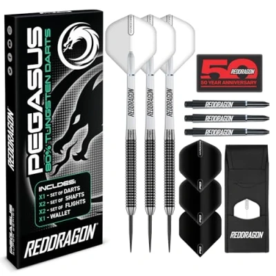 Image de RED DRAGON Pegasus Jeu de fléchettes Professionnelles en tungstène avec ailettes, tiges (tiges) et Portefeuille 23 g
