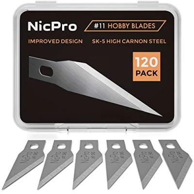 Image de Nicpro 120 pièces SK 5 Lames de scalpel ultra tranchantes remplacement #11 pour scalpels, couteaux bricolage, d&#039;artisanat avec boîte rangement