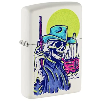 Image de Zippo Briquet de poche blanc mat motif squelette sauvage west