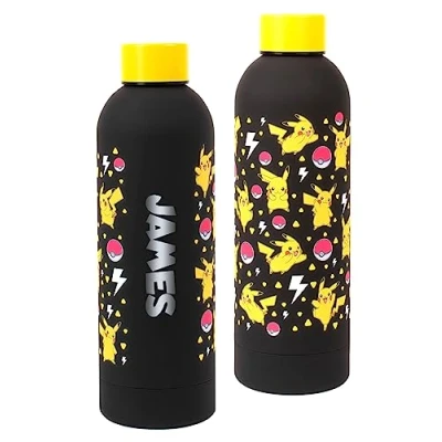 Image de Bouteille d&#039;eau Pokémon personnalisée Pikachu pour enfants en acier inoxydable l&#039;école Noir/jaune