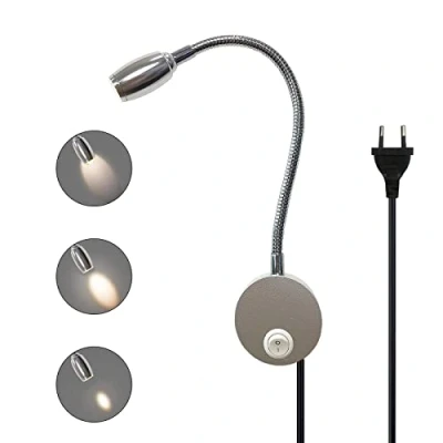 Image de Zoomable Lampe de Lecture Murale, Liseuse LED Tete Lit avec Interrupteur, à Col Cygne Rotative Flexible 28CM, Applique en Aluminium, Chevet Murale pour Chambre, 3W 3000K