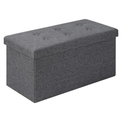 Image de WOLTU SH32dgr Tabouret Banc de Rangement en Lin,Pouf Pliable Cube Coffre 76x37,5x38cm,Gris