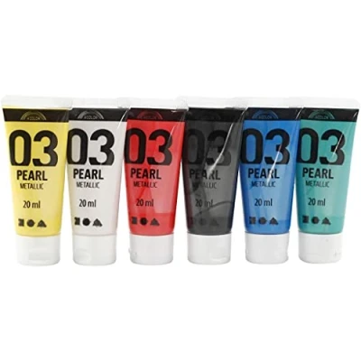 Image de Assortiment de peinture acrylique métallique à base d&#039;eau. Peut être mélangée. Les pinceaux peuvent nettoyés l&#039;eau tiède