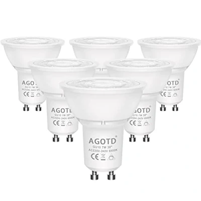 Image de AGOTD Ampoule GU10 LED 7W 230V, Full Dimmable, Haute Compatibilité, No Flicker, Noise,Equivalent Halogene 50W, 560lm, Blanc Froid, 6500K, Culot GU10, Lot de 6 units