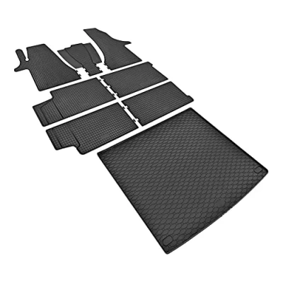 Image de Z4L Lot de tapis sol en caoutchouc et bac coffre pour VW T6.1 Transporter/Caravelle 8/9 sièges à partir 2019 2022 L2