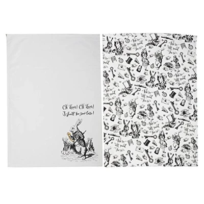 Image de V&amp;A Victoria &amp; Albert Alice au Pays des Merveilles torchons, Blanc, Lot de 2