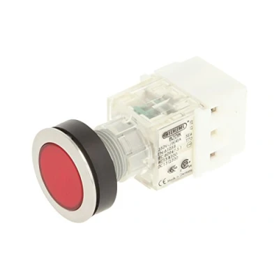 Image de Schlegel 23.000.509 Bouton poussoir en acier inoxydable, capuchon rouge, contacteur 1 ouverture/1 fermeture, raccord à vis
