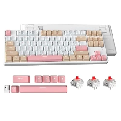 Image de Attack Shark Clavier Mécanique AK871 à Échange Chaud, de Jeu Compact QWERTY 87 Touches, Couvercle Magnétique, Prise en Charge Bluetooth/2,4 GHz, pour Mac/Windows Blanc avec Switch Rouge