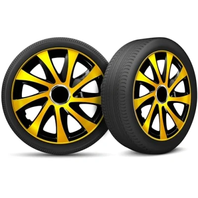 Image de Moltico Enjoliveur Set de 4 Universel Enjoliveurs Adapté à Toutes Roues en Acier pour Auto Anneau Sécurité Réglable 13 Pouces Or Noir