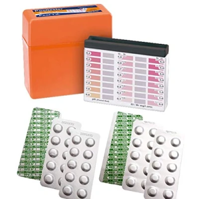 Image de harren24 Kit de test, y compris 60 Pastilles test (Rapid), testeur d&#039;eau et boîte rangement, 30x DPD1 chlore/brome + phénol rouge pH, analyse l&#039;eau piscine (60 testeur)