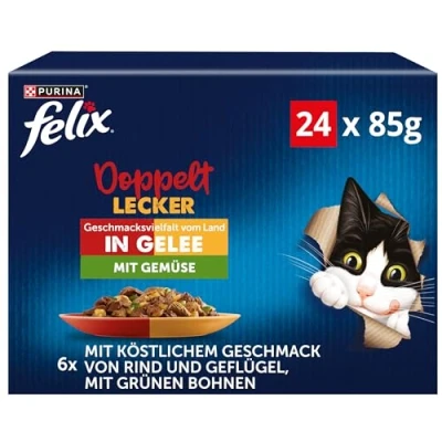 Image de FELIX Aussi Bon qu&#039;il en a l&#039;air Double Délicieux Nourriture Humide pour Chat gelée, mélange de variétés, Lot 4 (4 x 24 sachets 85 g)