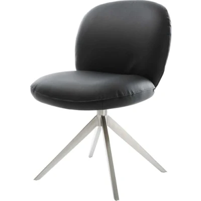 Image de Chaise pivotante Nube Flex cuir de vache noir pied croisé large acier inoxydable brossé pivotement sur 360 fonction bascule ressorts ensachés