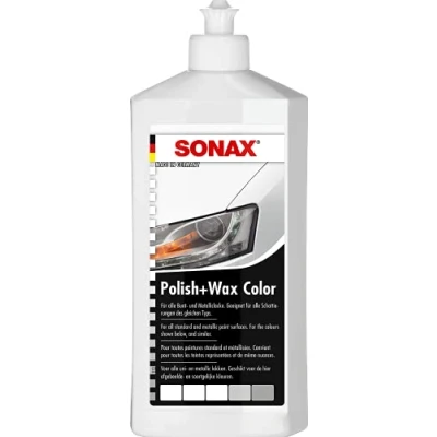 Image de SONAX Polish+wax color (500 ml) moyennement abrasif à la cire de carnauba avec pigments couleur blanc Réf: 0960000 810