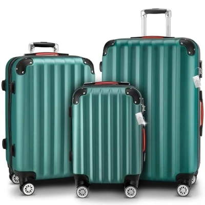 Image de MONZANA® Set de 3 Valises Vert M/L/XL Pèse Bagages Poignée télescopique Serrure intégrée Bagage Trolley à roulettes Voyage
